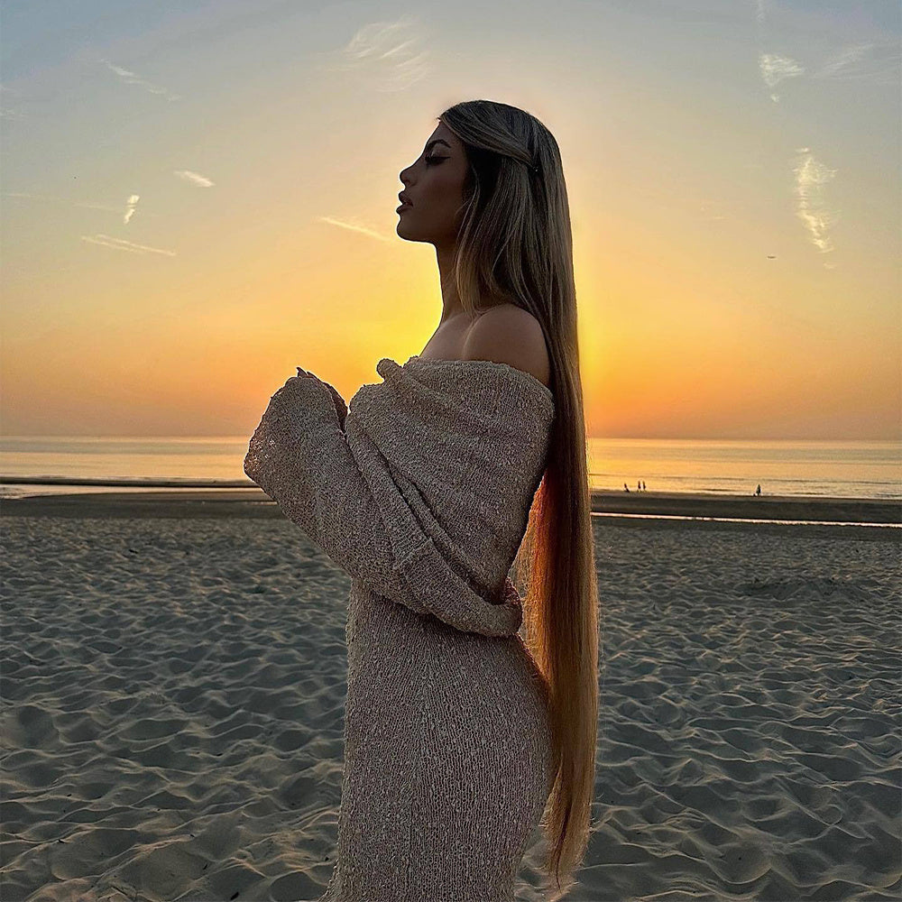 New One-shoulder Knitted Long-sleeved Dress 