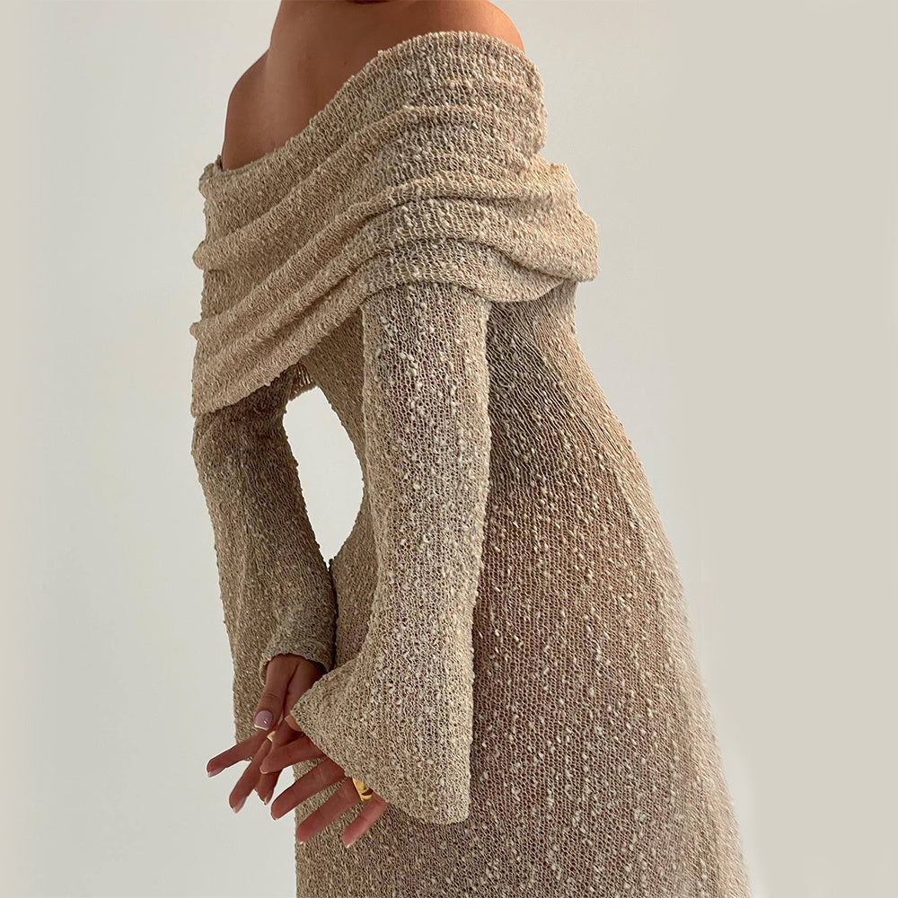 New One-shoulder Knitted Long-sleeved Dress 