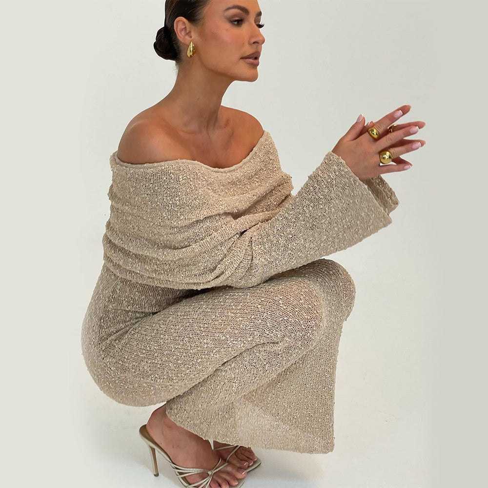 New One-shoulder Knitted Long-sleeved Dress 