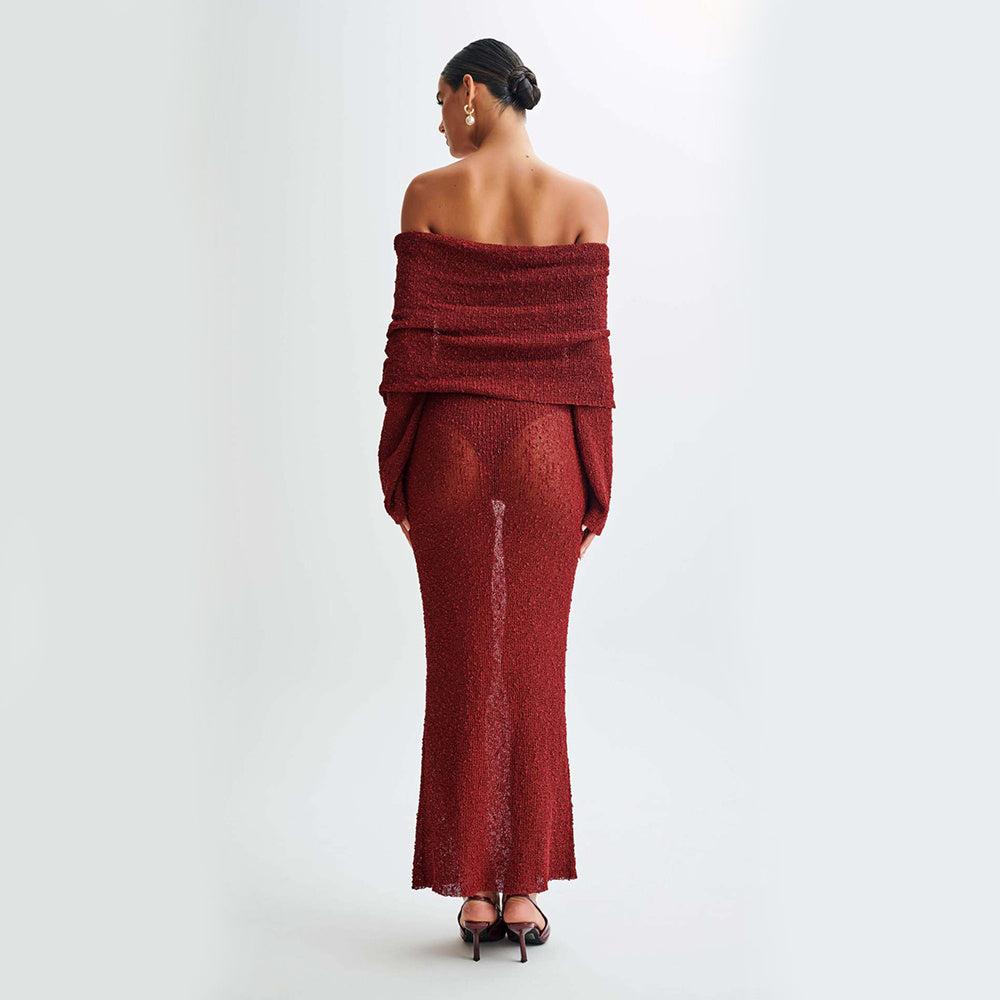New One-shoulder Knitted Long-sleeved Dress 